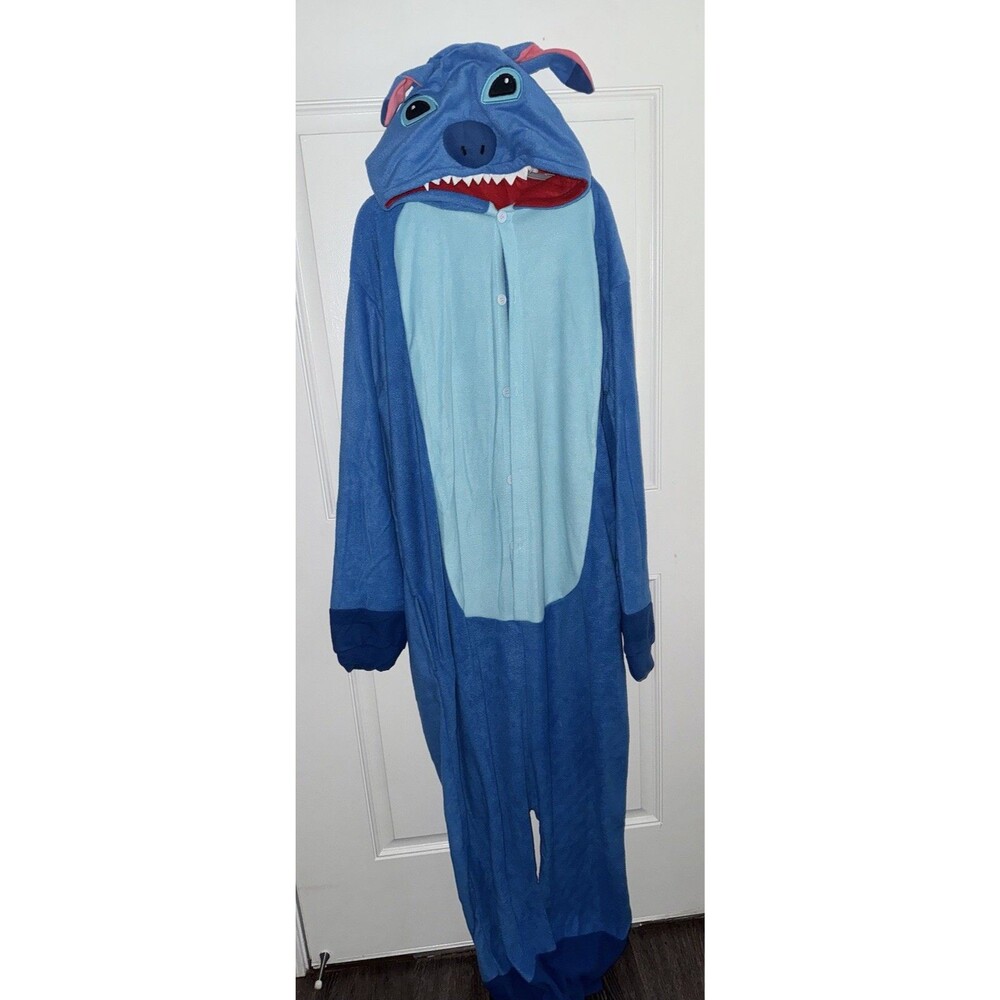 Disney Lilo & Stitch One Piece Blue Zipper Costume Pajamas/PJ's - Adult Size XL